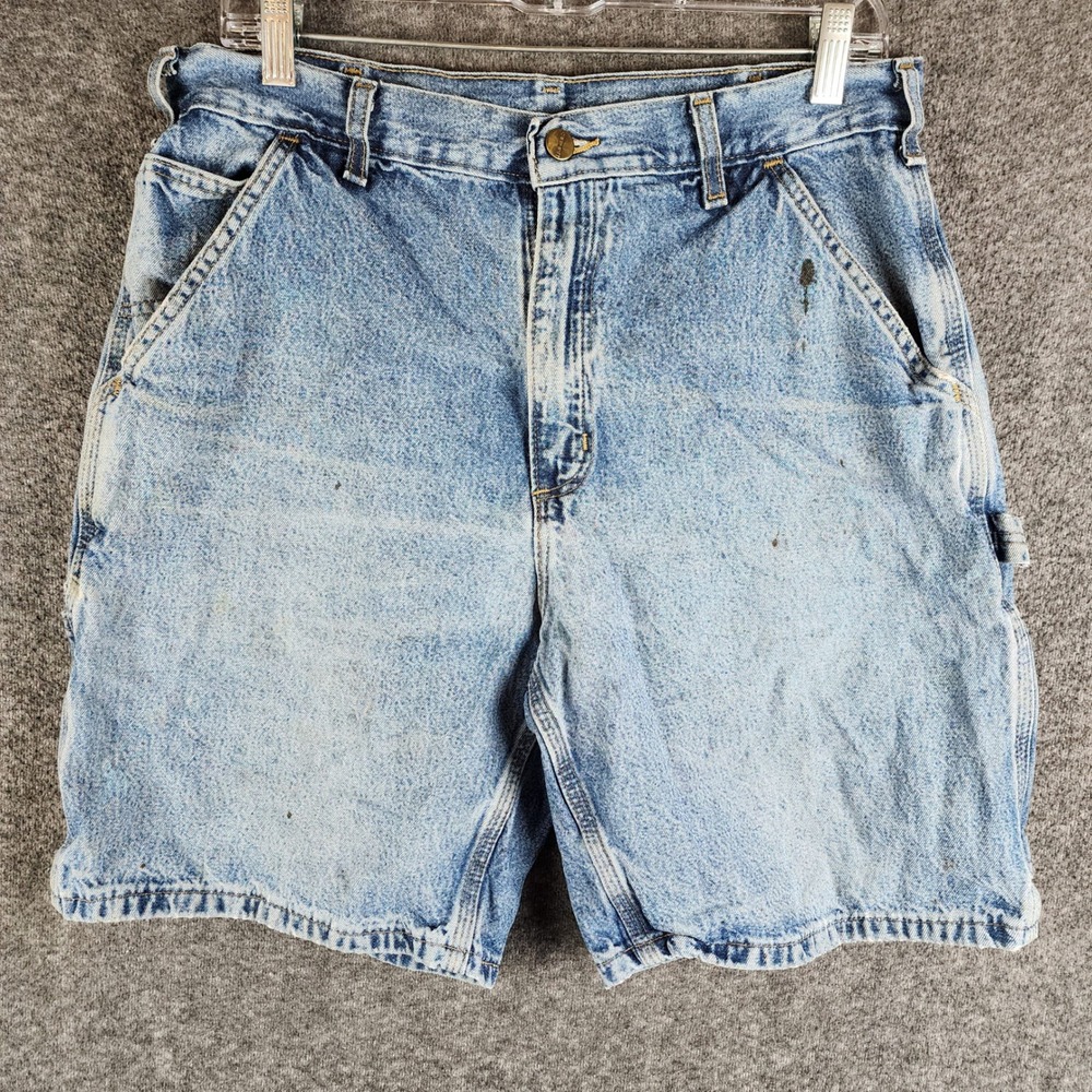 Carhartt Denim Shorts Mens 34 B28 DPS Light Blue Carpenter Utility Workwear